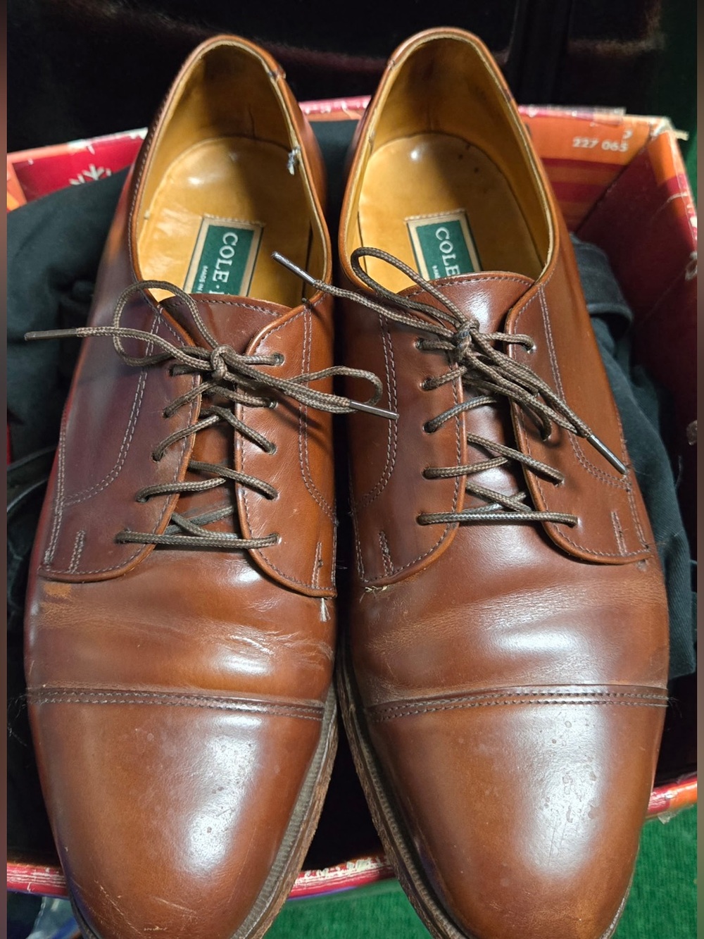 Cole Haan Men's Cognac Brown Leather Cap-Toe Oxfords
